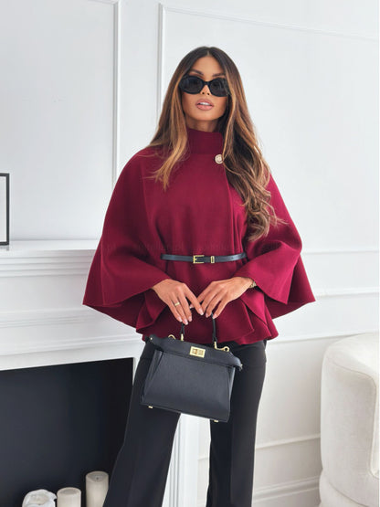 Manteau cape élégant avec col montant et ceinture